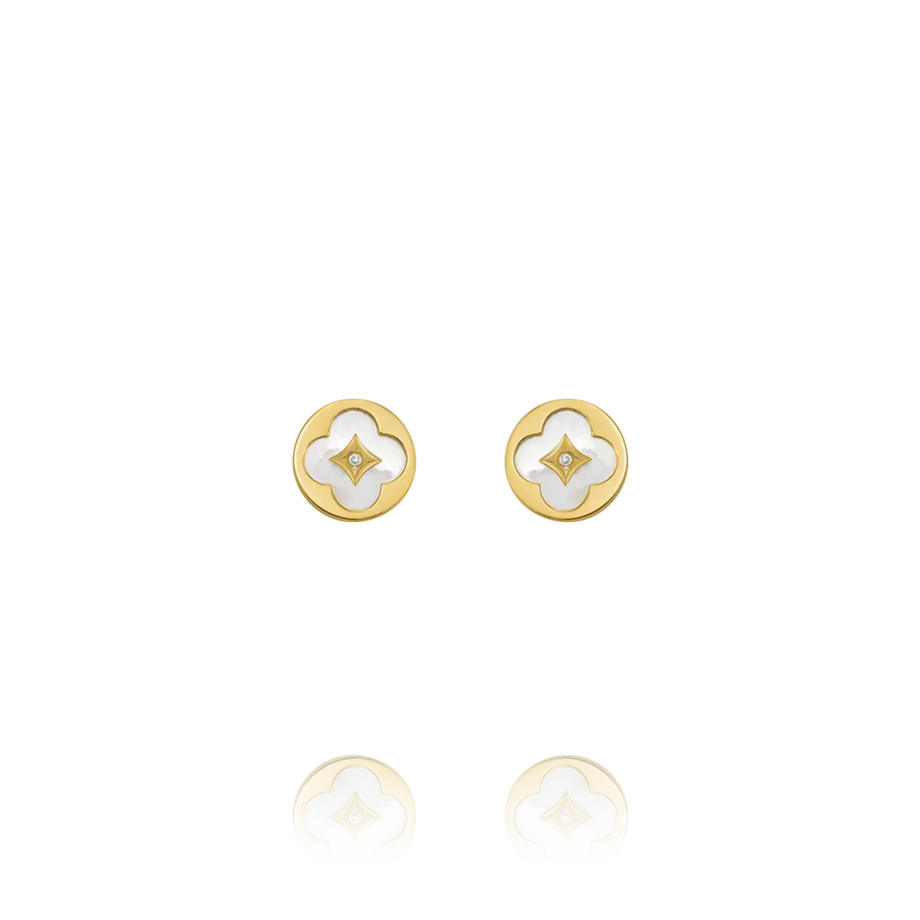 Orecchini a bottone LÉGENDE con trifoglio di madreperla e argento dorato