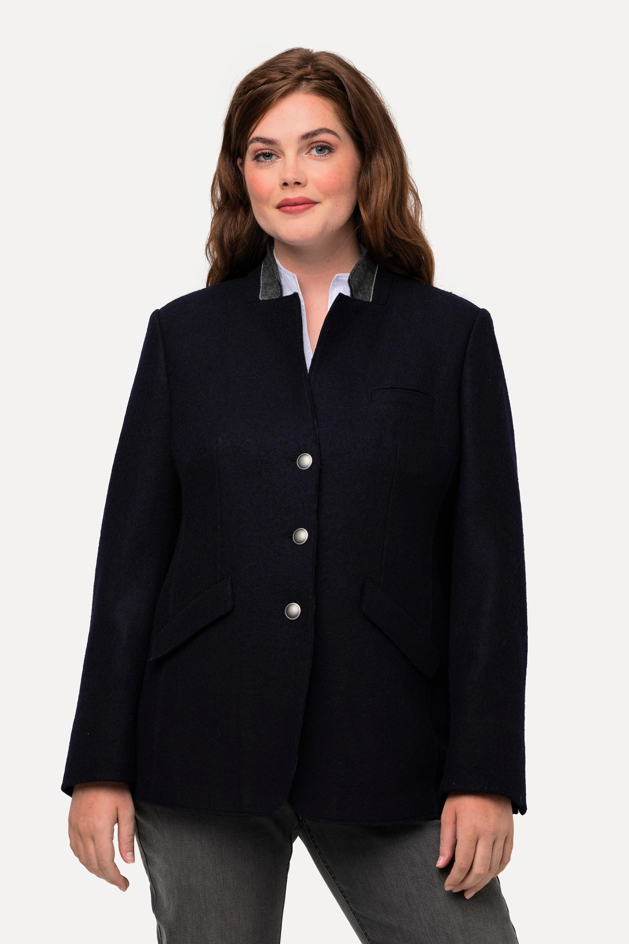 Ulla Popken  Blazer, Stehkragen, bedrucktes Futter, Wollmix 