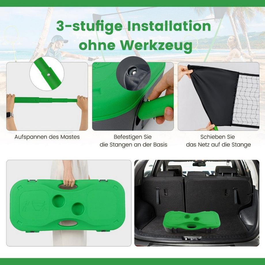 Northio  Badminton Netzständer tragbares Federballspiel mit Schlägern Komplett Badminton Set Grün 