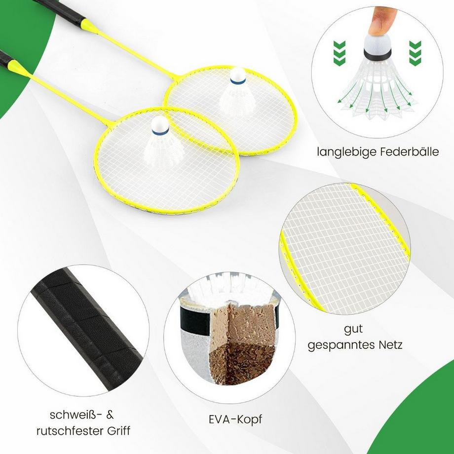 Northio  Badminton Netzständer tragbares Federballspiel mit Schlägern Komplett Badminton Set Grün 