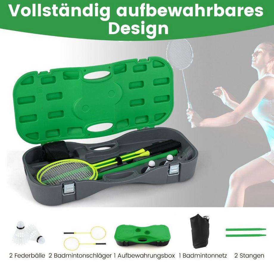 Northio  Badminton Netzständer tragbares Federballspiel mit Schlägern Komplett Badminton Set Grün 