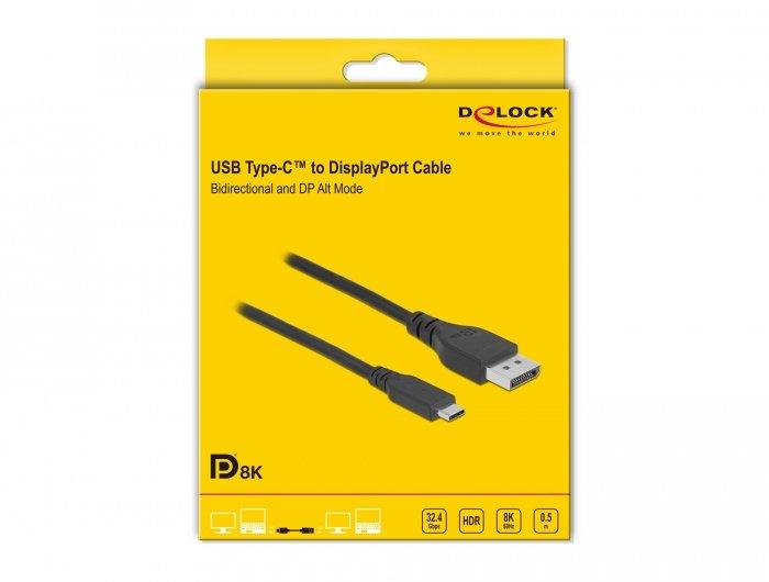 DeLock  DeLOCK Câble bidirectionnel USB Type-C à DisplayPort (Mode DP Alt) 8K 60 Hz, 0,5 m DP 8K certifié 