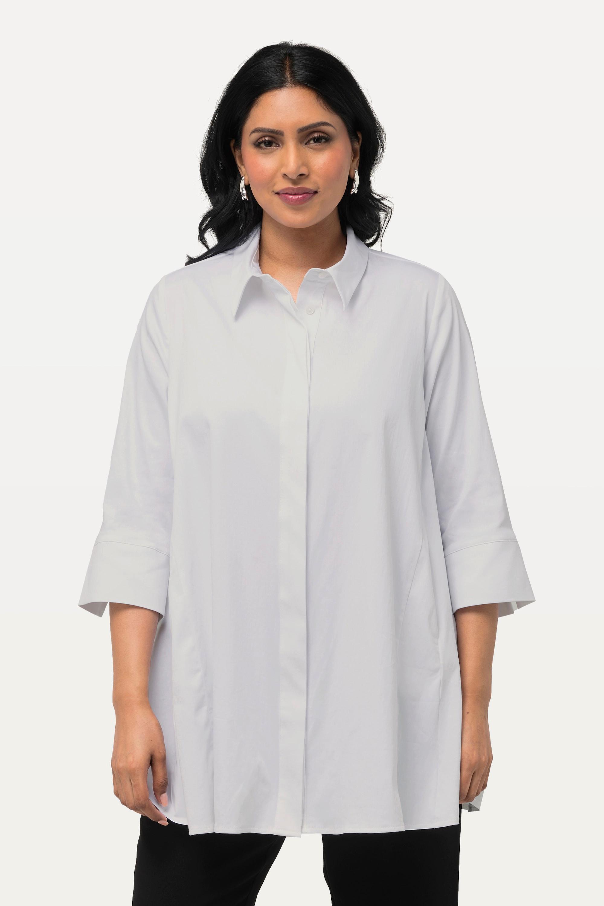 Ulla Popken  Bluse, Godeteinsätze, A-Linie, Hemdkragen, 3/4-Arm 