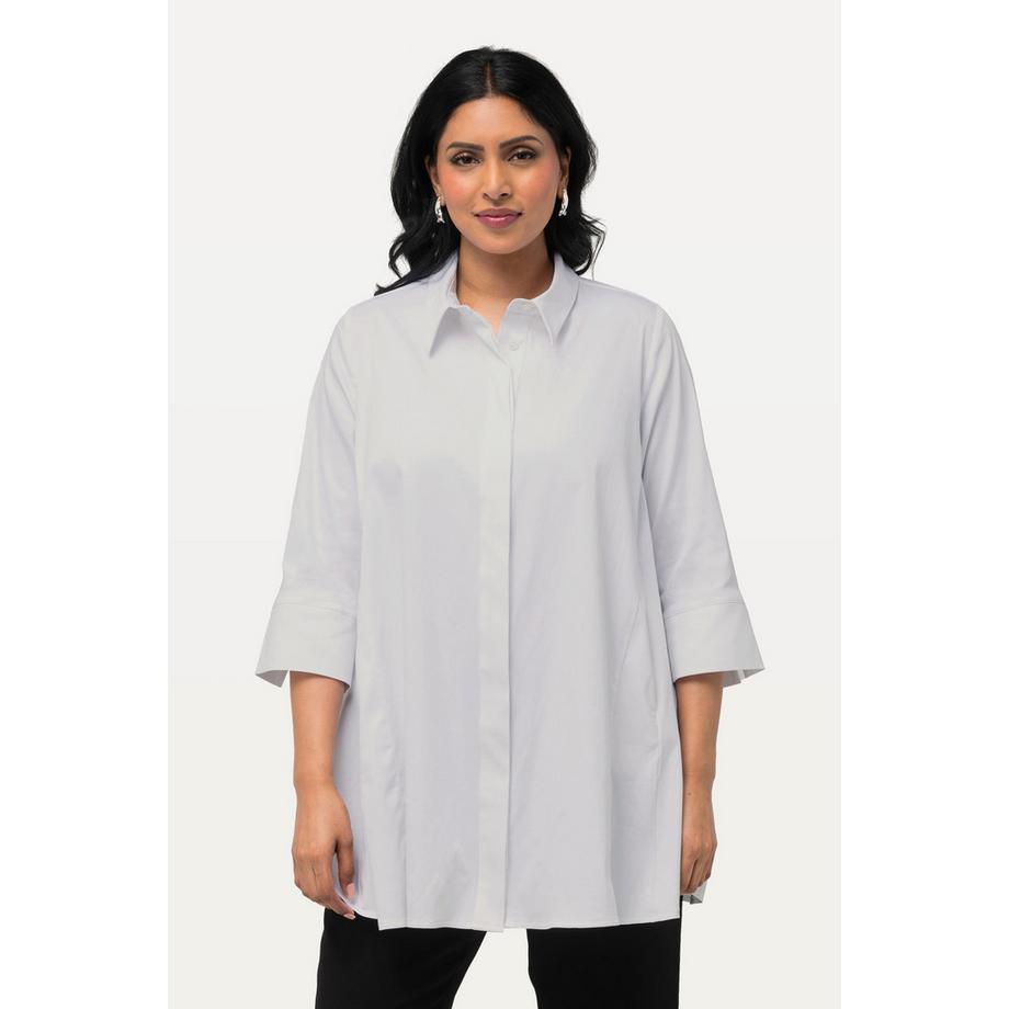 Ulla Popken Chemisier Plis Godet Ligne A Col Chemise Manches 3/4  