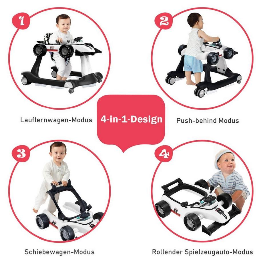 Northix  Trotteur pliable 4 en 1 trotteur bébé 73 x 64 x 50,5/53,5/55,5 cm blanc 