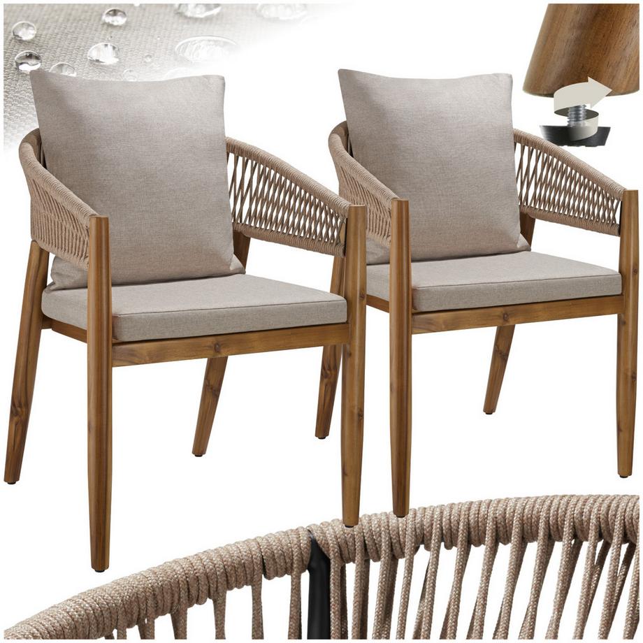 Gartenstuhl Manacor lasiertes Akazienholz, wetterfest Arm- und Rückenlehne im Rope-Design