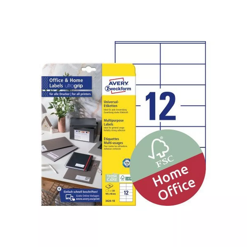 Avery-Zweckform – AVERY ZWECKFORM Etiketten 48x105mm, 10 Blatt/12 Stk., One Size, Weiss