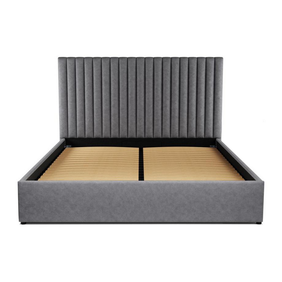 Vente-unique Letto matrimoniale con contenitore e testiera Letto matrimoniale con cuciture icali Tessuto Grigio SARAH  