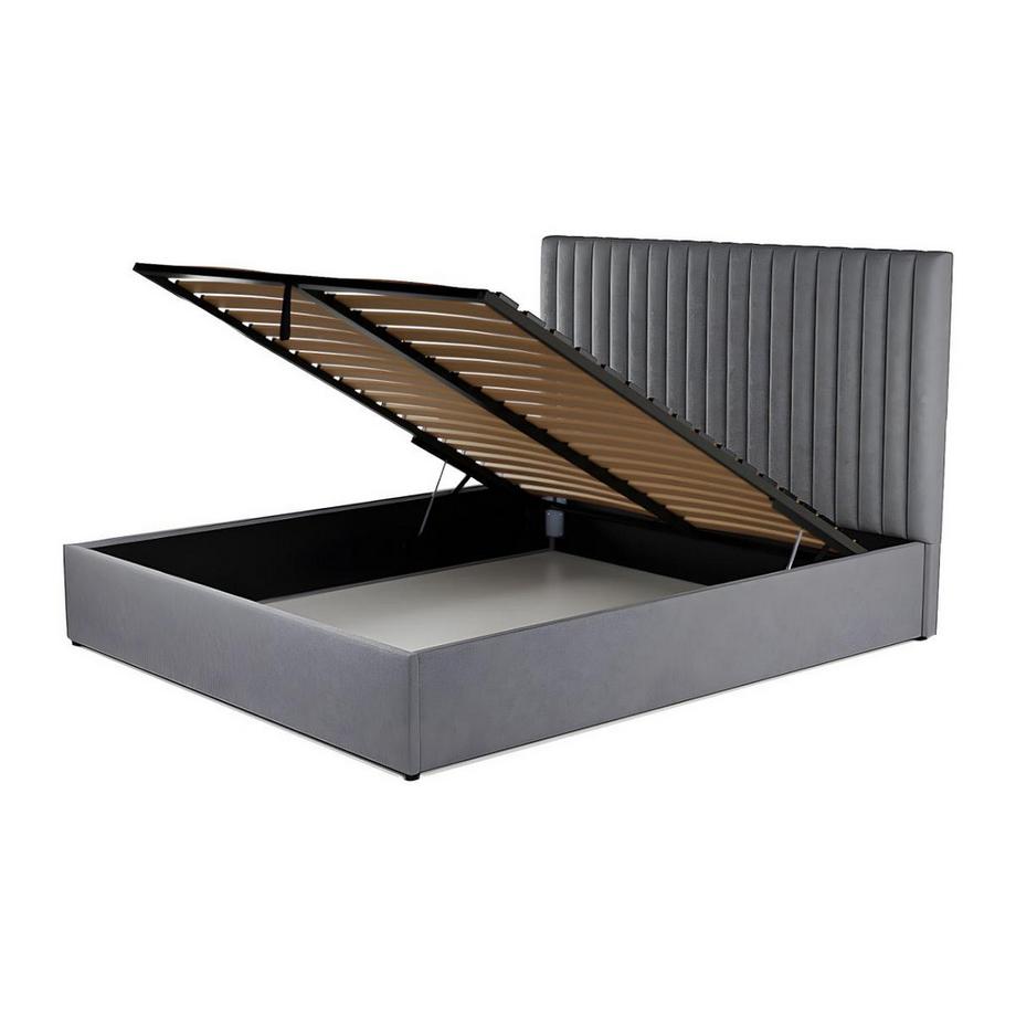 Vente-unique Letto matrimoniale con contenitore e testiera Letto matrimoniale con cuciture icali Tessuto Grigio SARAH  