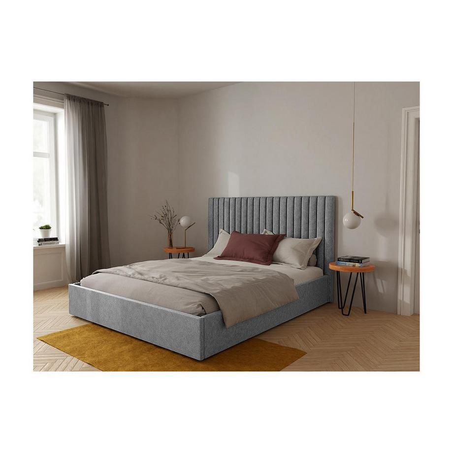 Vente-unique Letto matrimoniale con contenitore e testiera Letto matrimoniale con cuciture icali Tessuto Grigio SARAH  