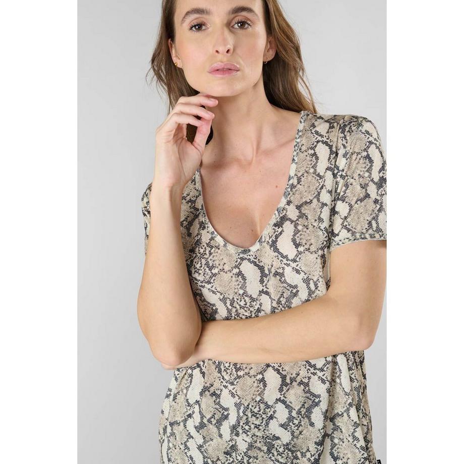 le temps des cerises Argent Snake Print T-Shirt  