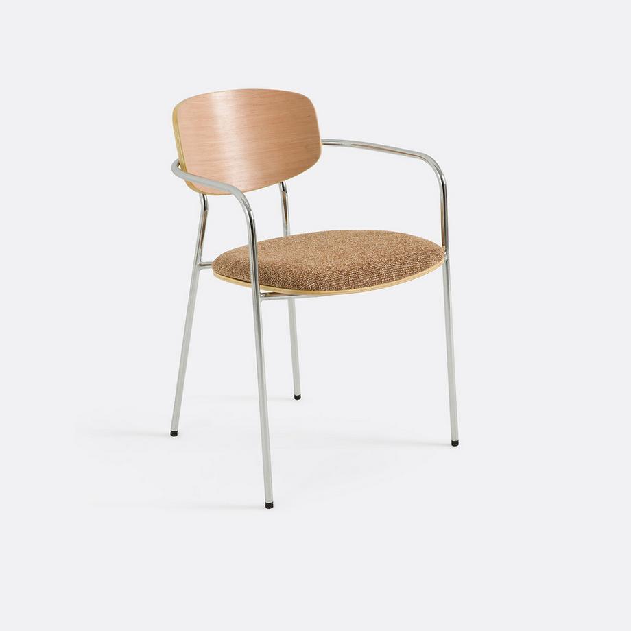 Tischsessel aus Chrom und Holz