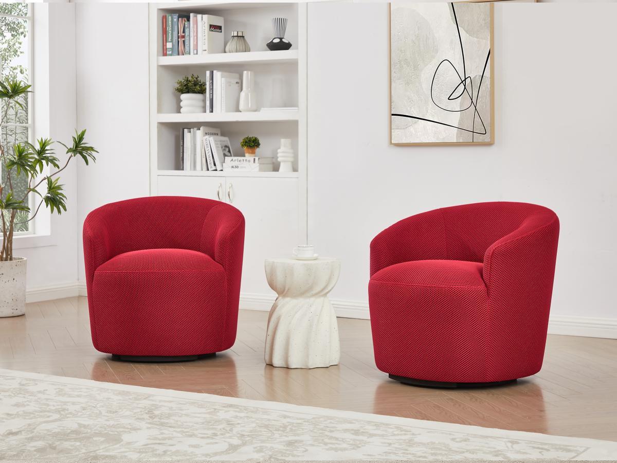 Vente-unique Fauteuil pivotant en tissu 3D rouge ACERETO  