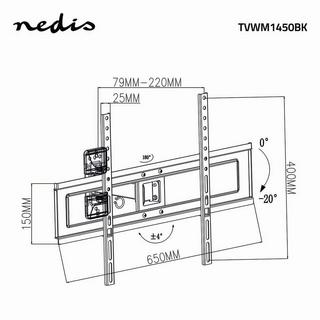 Nedis  Neigbare und schwenkbare TV-Wandhalterung | 37-70" | Maximales Gewicht des Bildschirms: 35kg | Neigbar | Drehbar | Minimaler Wandabstand: 79mm | Maximaler Wandabstand: 220mm | 2 Gelenk(e) | ABS / Stahl | Schwarz 