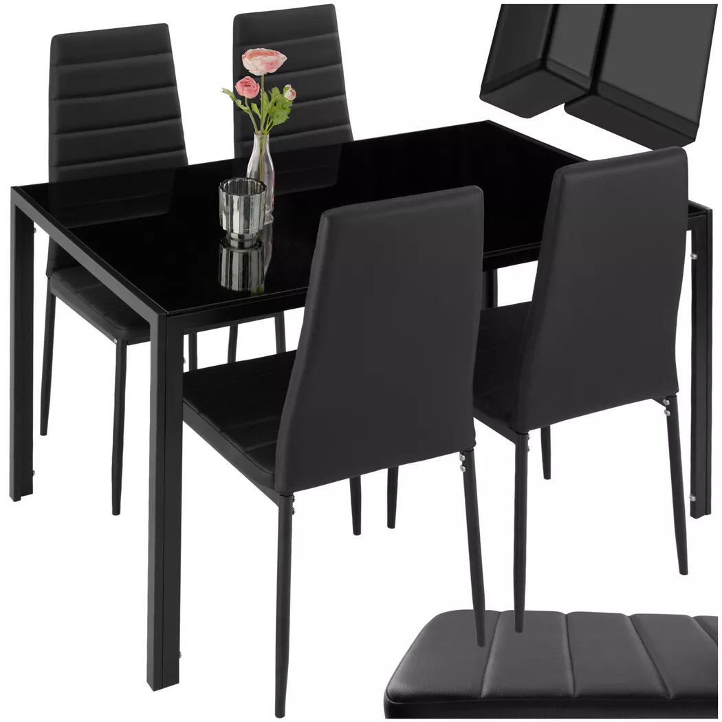Tectake - Ensemble table et chaises de salle à manger en acier siège rembourré avec revêtement en cuir synthétique