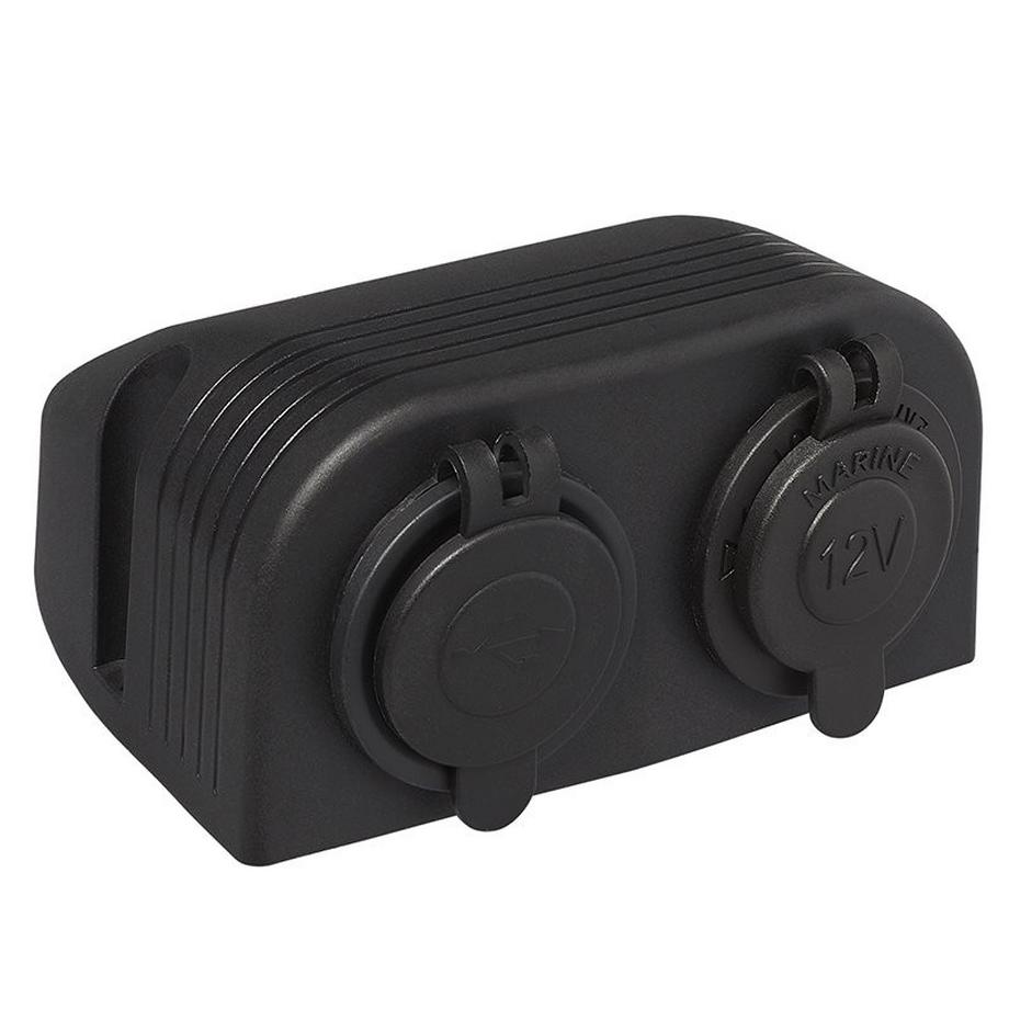 Pricenet  Aufputz-Montagesatz: DIN-Buchse + USB-Doppelanschluss Typ A 2x2100mA 