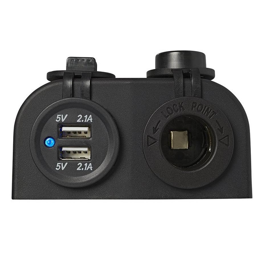 Pricenet  Aufputz-Montagesatz: DIN-Buchse + USB-Doppelanschluss Typ A 2x2100mA 