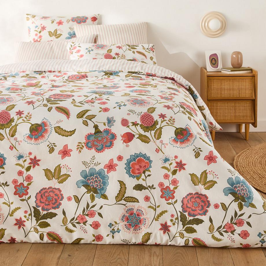 La Redoute Intérieurs Housse de couette en coton lavé fleurs et rayures  