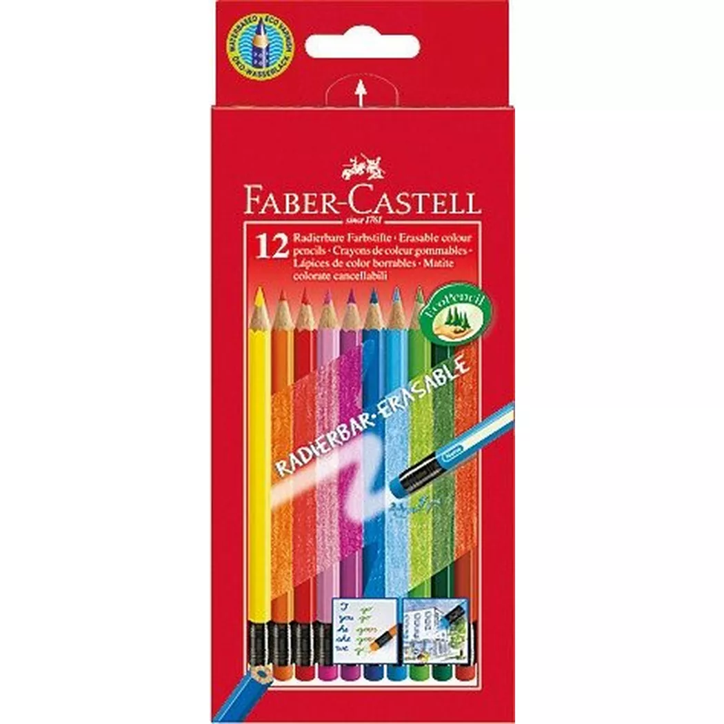 FABER-CASTELL Buntstifte radierbar, 12er Kartonetui