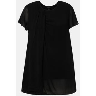 Ulla Popken  Blouse avec drapé, décolleté rond et manches courtes. Silhouette en A. 