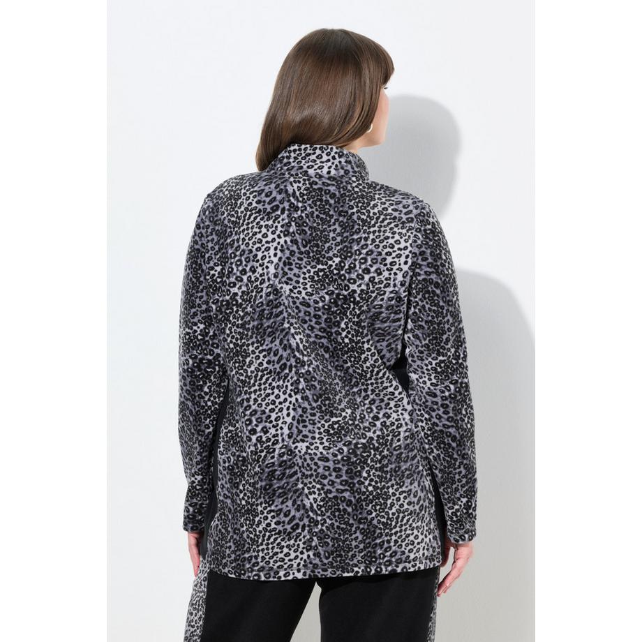 Ulla Popken Veste polaire d'intérieur motif léopard col montant  