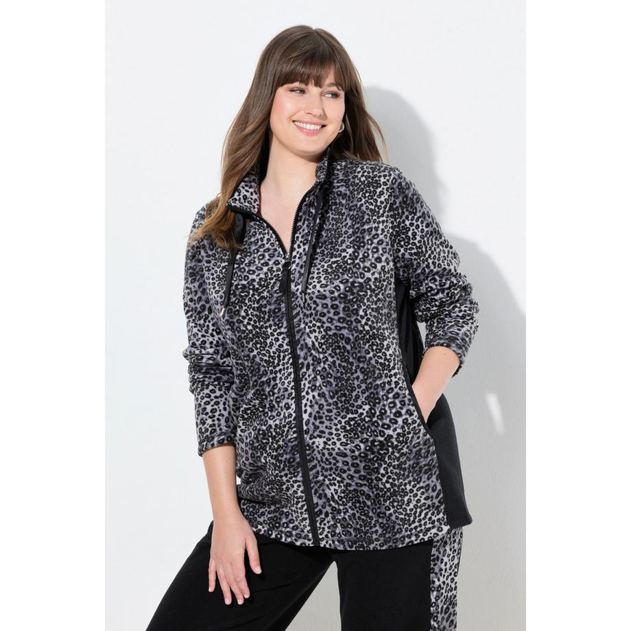 Ulla Popken Veste polaire d'intérieur motif léopard col montant  
