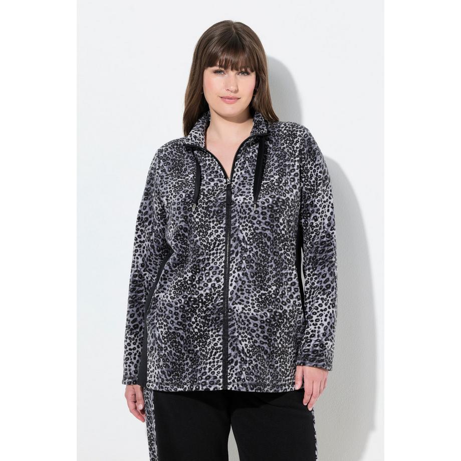 Ulla Popken Veste polaire d'intérieur motif léopard col montant  