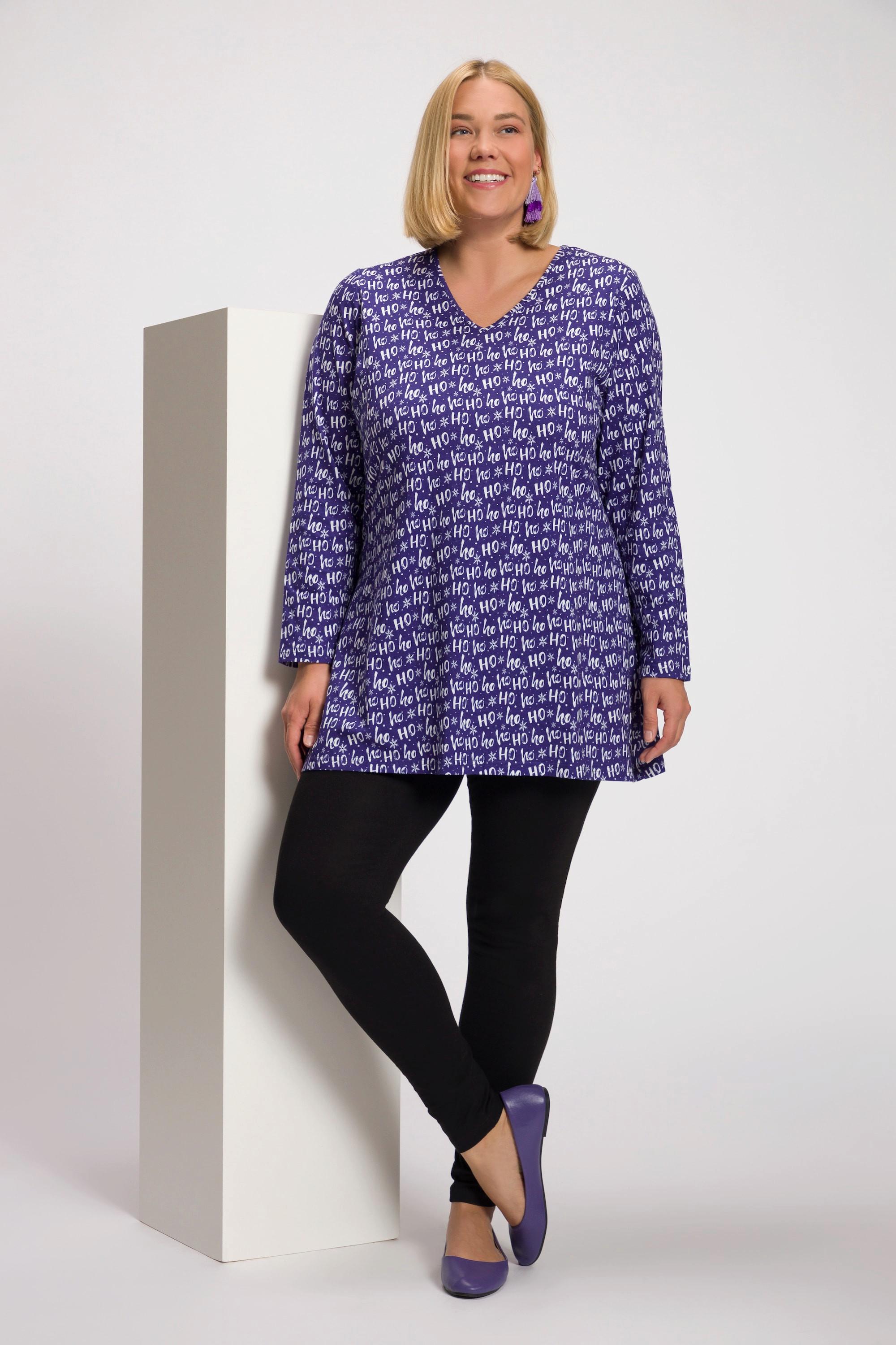 Ulla Popken  Longshirt, Weihnachts Muster, V-Ausschnitt, Langarm 