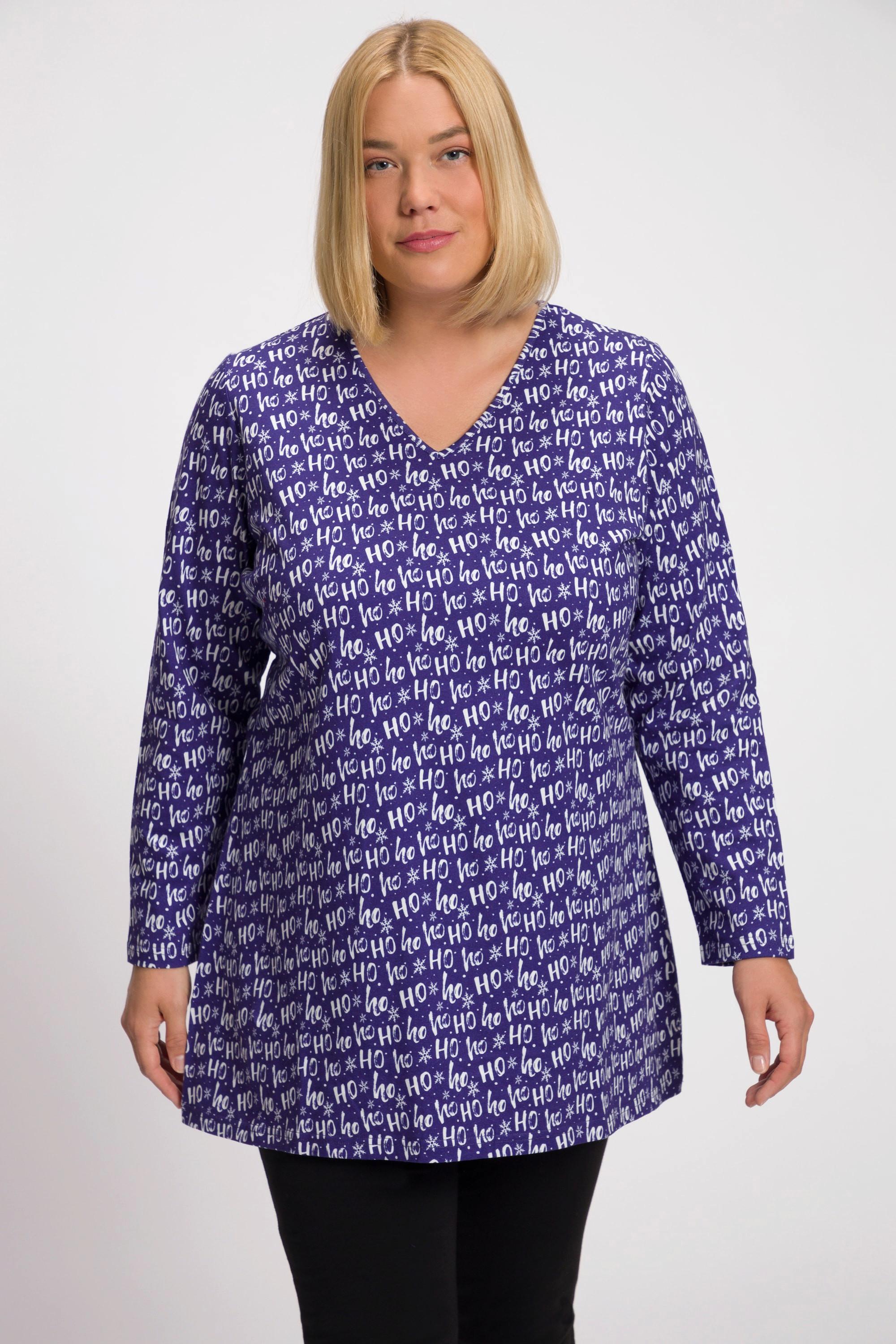 Ulla Popken  Longshirt, Weihnachts Muster, V-Ausschnitt, Langarm 