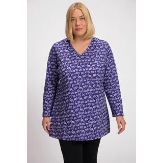 Ulla Popken  T-shirt long, motif Noël, encolure en V, manches longues 