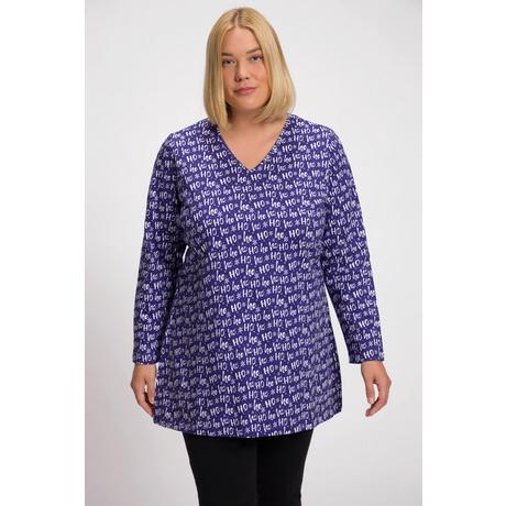 Ulla Popken  Longshirt, Weihnachts Muster, V-Ausschnitt, Langarm 