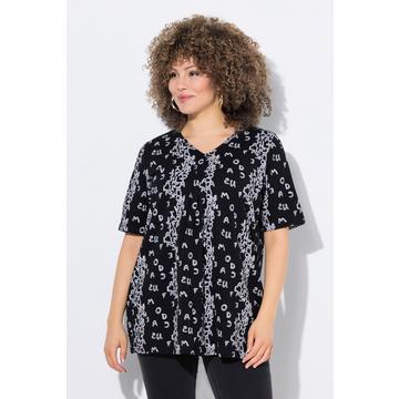 Maglia dal taglio svasato con lettere, scollo a V e mezze maniche