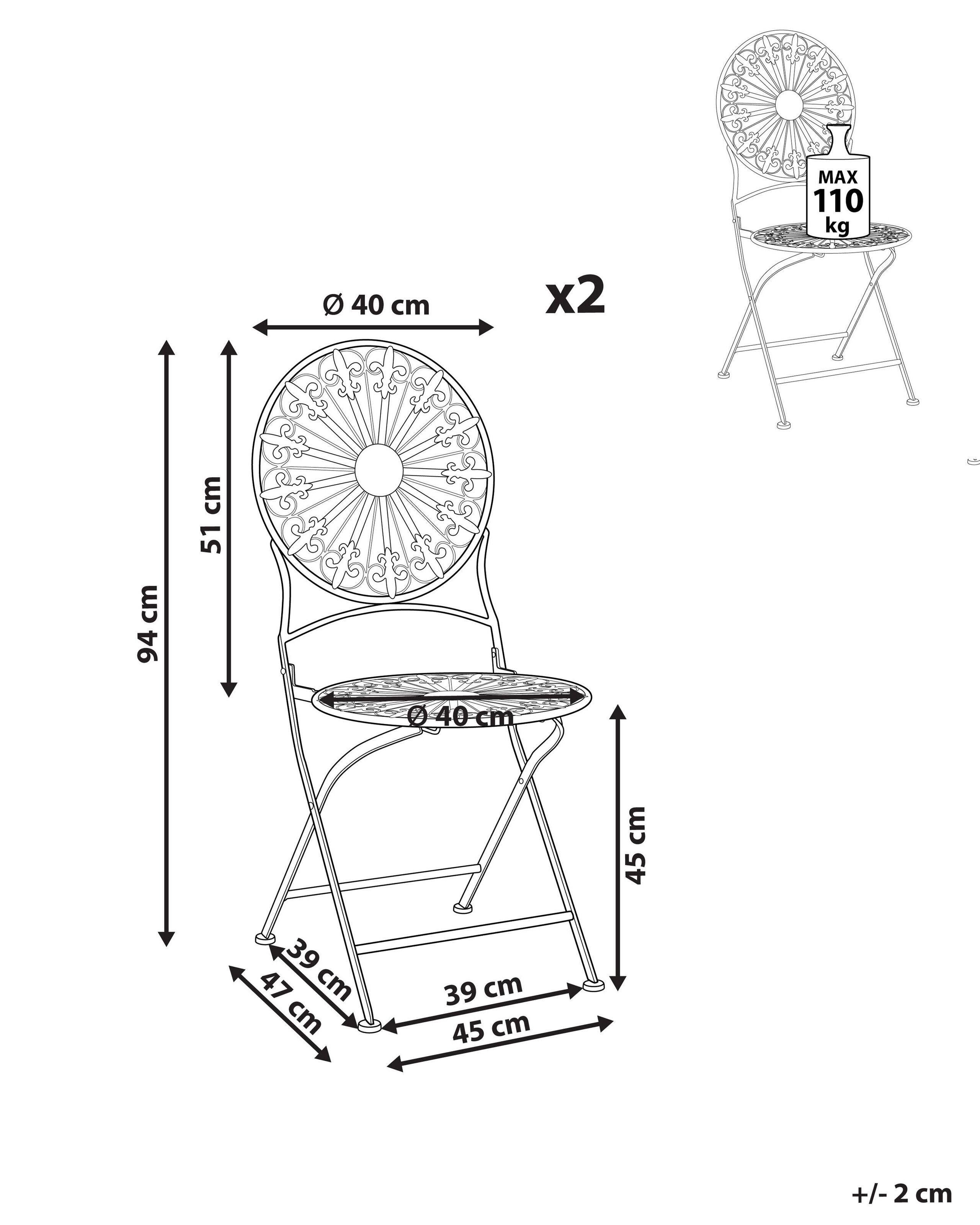 Beliani Lot de 2 chaises de jardin en Métal Rétro SCAFA  