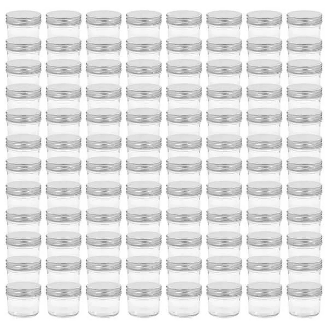vidaXL Pots à confiture avec couvercles argentés 96 pcs Verre 110 ml