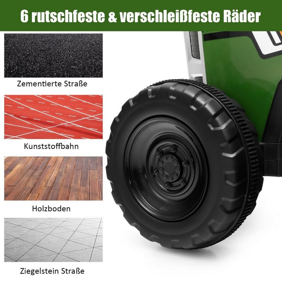 Northio  Tracteur pour enfants 12 V avec remorque amovible et voiture jouet électrique télécommandée vert 