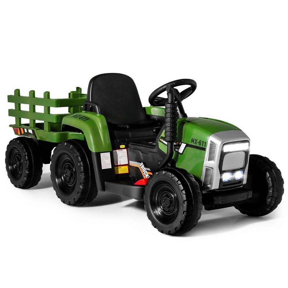Northio  Tracteur pour enfants 12 V avec remorque amovible et voiture jouet électrique télécommandée vert 