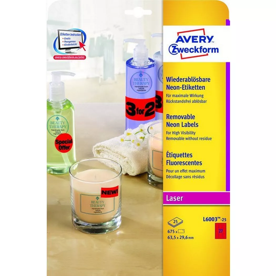 Avery-Zweckform – AVERY ZWECKFORM Etiketten 63,5×29,6mm, 675 Stk., One Size, Rot Bunt