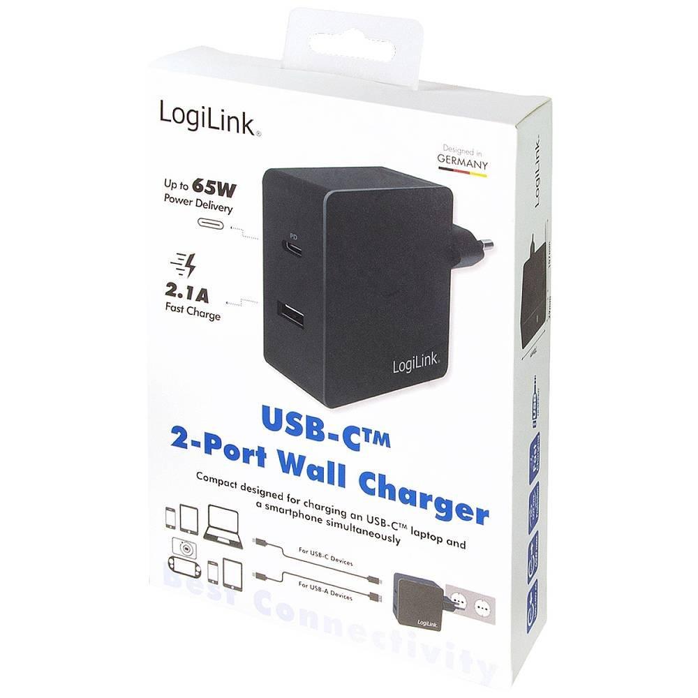 LogiLink  Adaptateur de prise USB, 1 port USB-C (PD) et 1 port USB-A, 65 W 