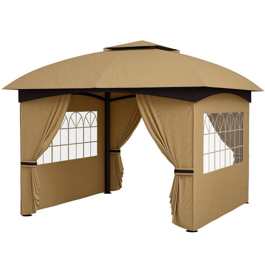 Northio Gazebo circa 3,4x3,4 m padiglione da giardino idrorepellente con 4 pannelli laterali, doppio tetto, tenda per feste con protezione UV tenda da giardino con telaio in metallo zincato, per giardino beige  