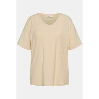 Ulla Popken  T-shirt di cotone biologico con onde, scollatura a V e mezze maniche 