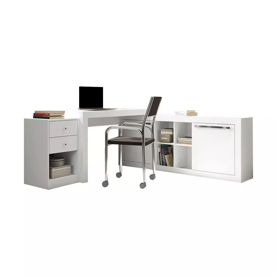 Vente-unique - Bureau d'angle EVAN, One Size, Blanc