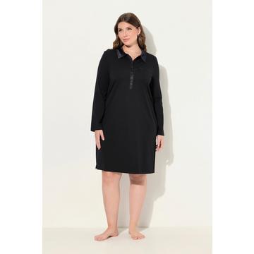 Chemise de nuit avec col, détails en satin, manches longues