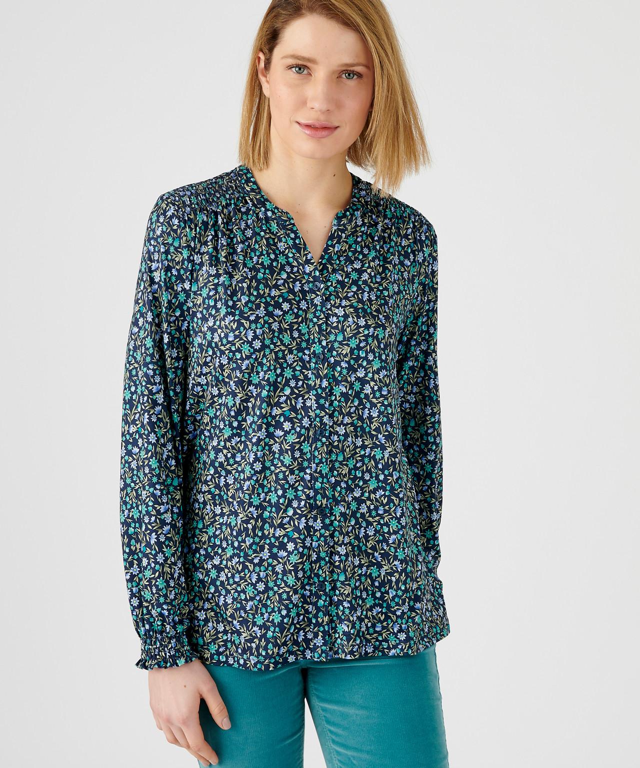 Damart  Gesmokte Bluse mit Blumenmuster. 