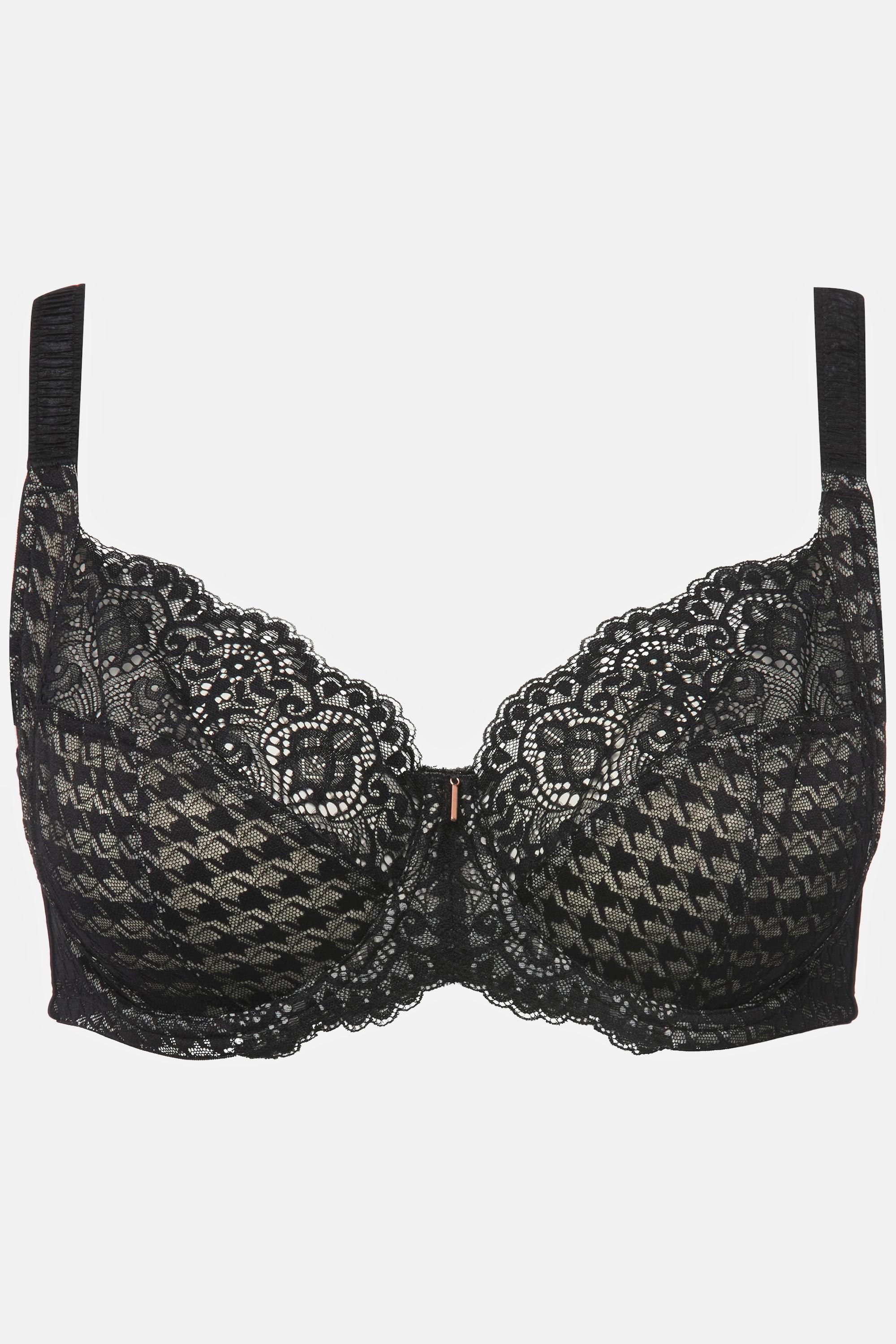 Ulla Popken  Soutien-gorge à armatures avec dentelle et motif pied-de-poule, bonnets C - F 