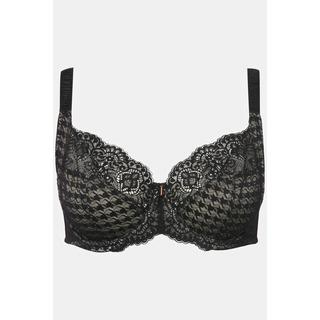 Ulla Popken  Soutien-gorge à armatures avec dentelle et motif pied-de-poule, bonnets C - F 