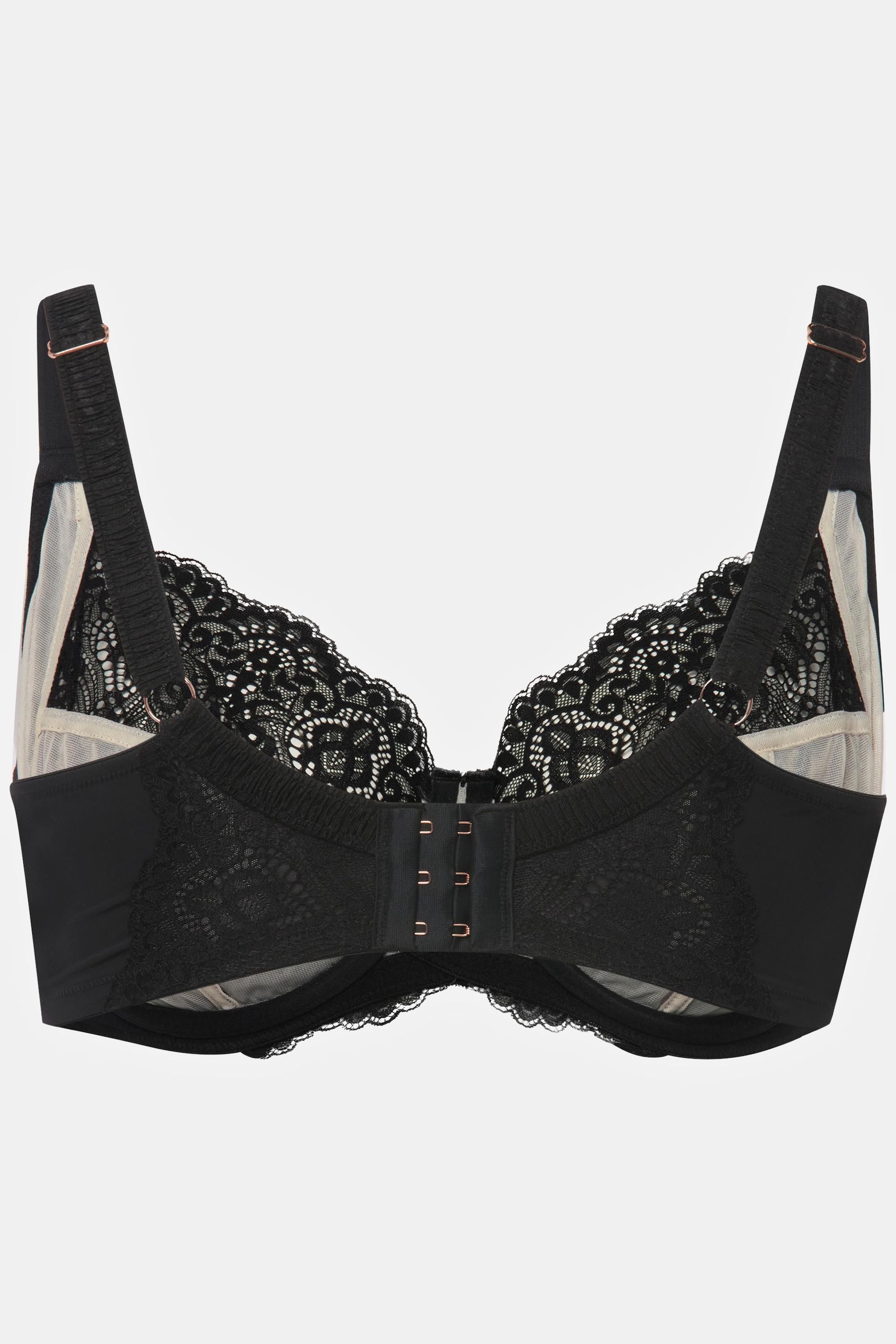 Ulla Popken  Soutien-gorge à armatures avec dentelle et motif pied-de-poule, bonnets C - F 