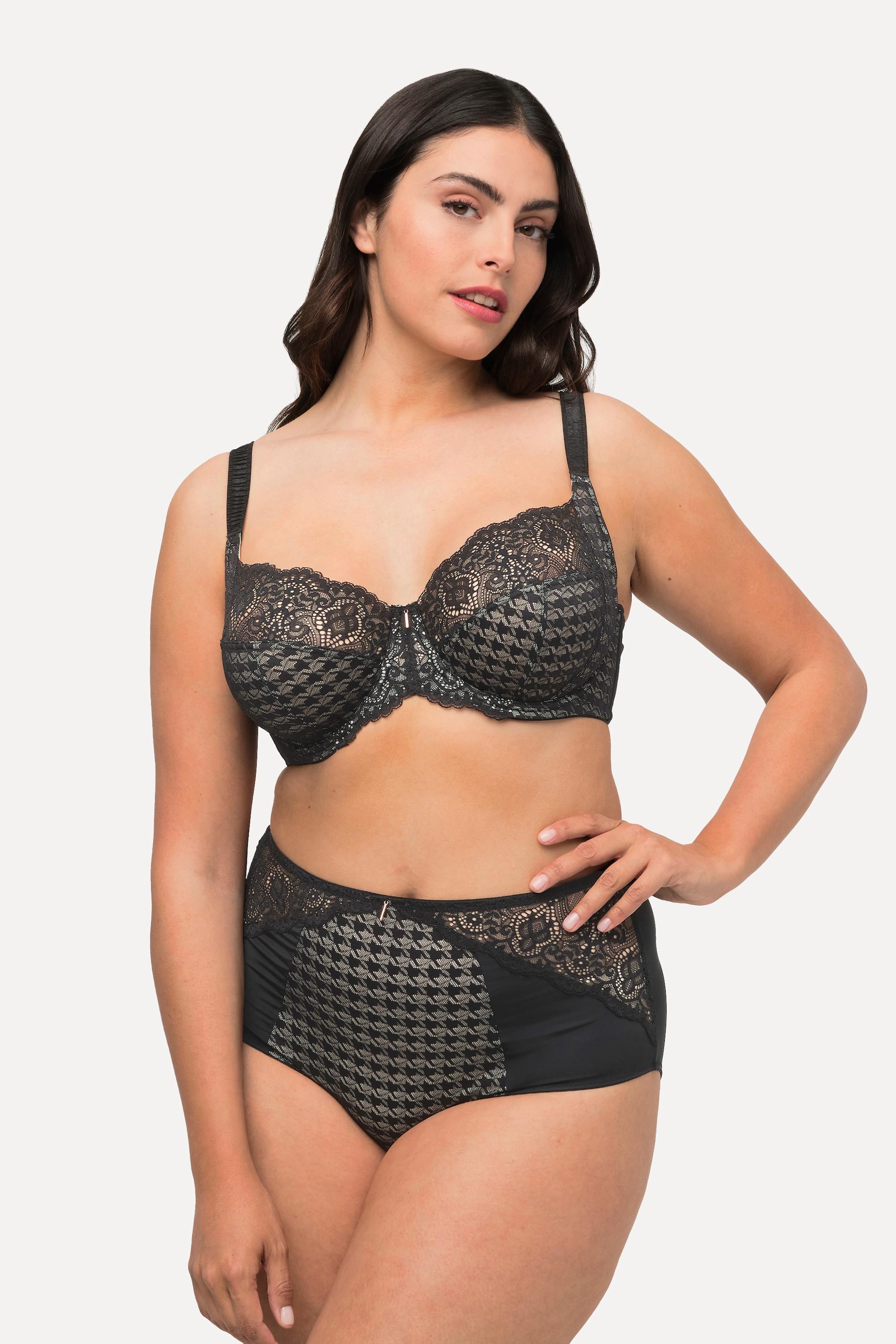 Ulla Popken  Soutien-gorge à armatures avec dentelle et motif pied-de-poule, bonnets C - F 