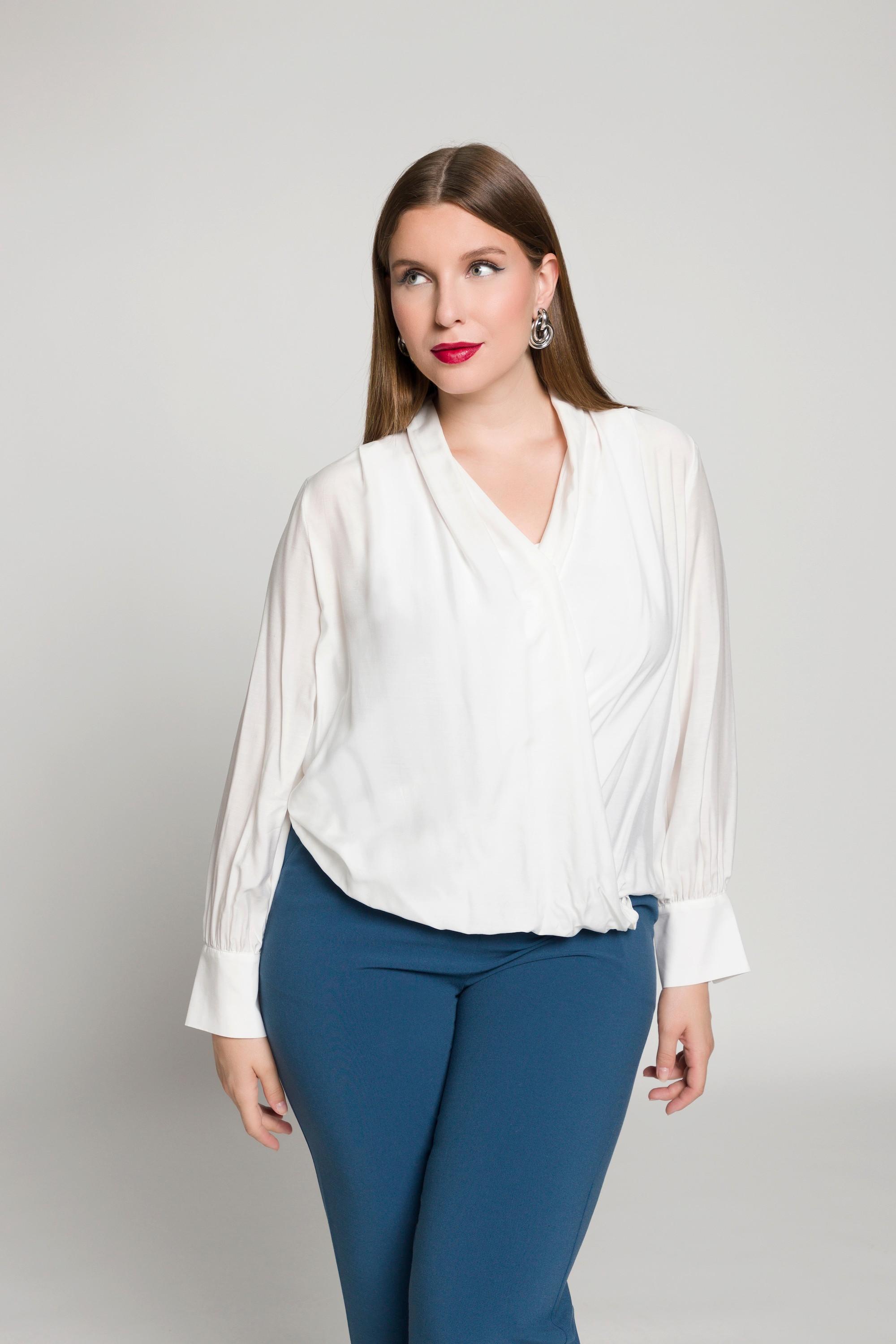 Ulla Popken  Blusa in misto seta con scollo a V e maniche lunghe 