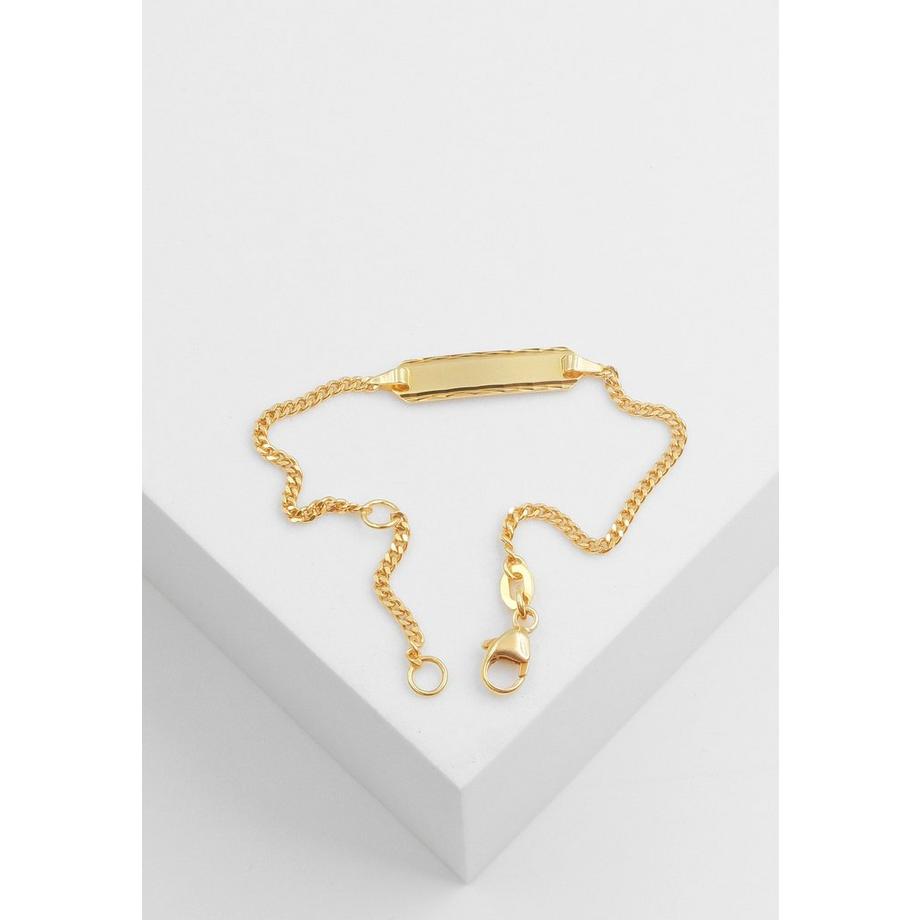 MUAU Schmuck  ID-Bracelet Panzer Gelbgold 750 Schild diamantiert, 1.7mm, 14cm 