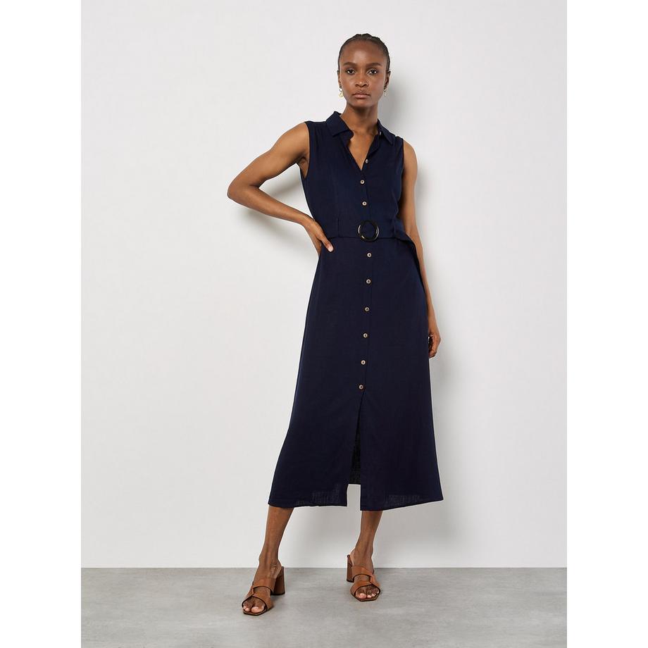 Midi-Kleid aus Leinenmischung